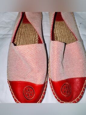 Tory Burch Red and Cream Espadrille Flats